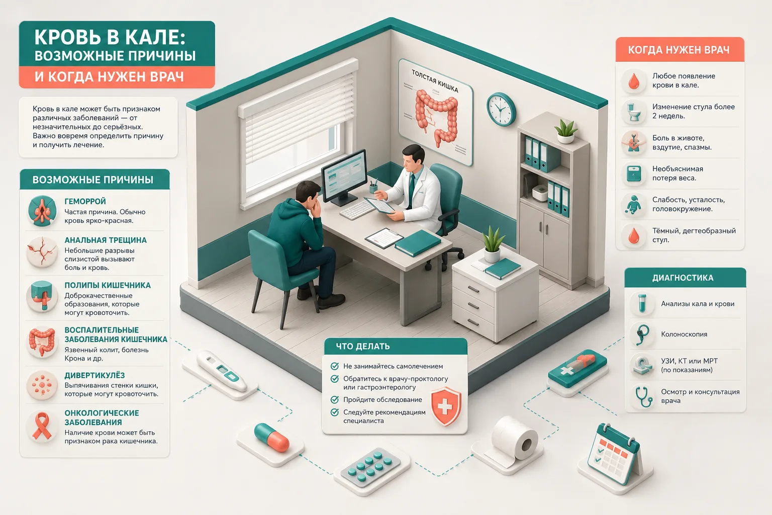 Кровь в кале — возможные причины и когда нужен врач